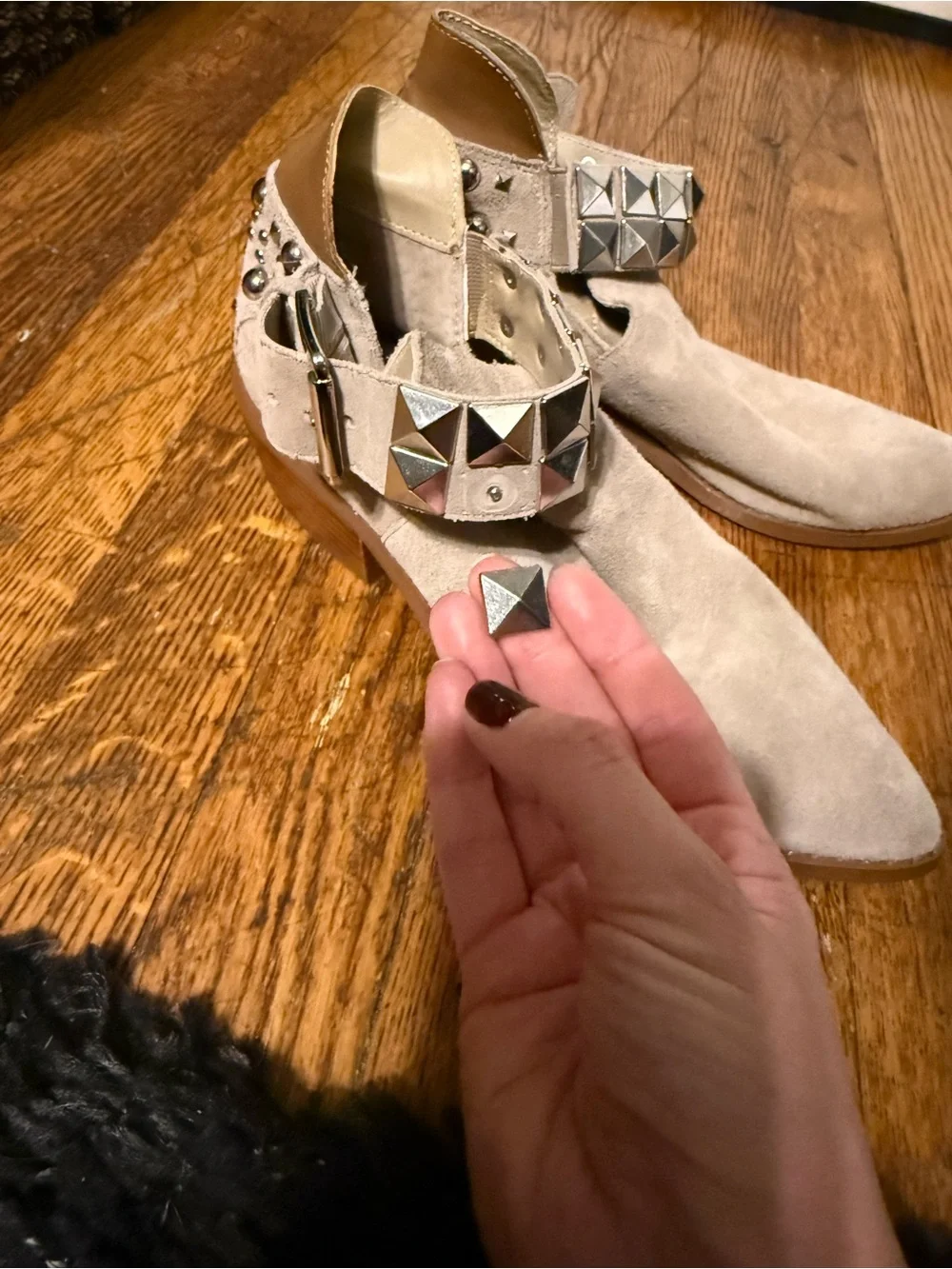 Steve Madden Stud-Embellished Taupe Suede Ankle Boots - Women